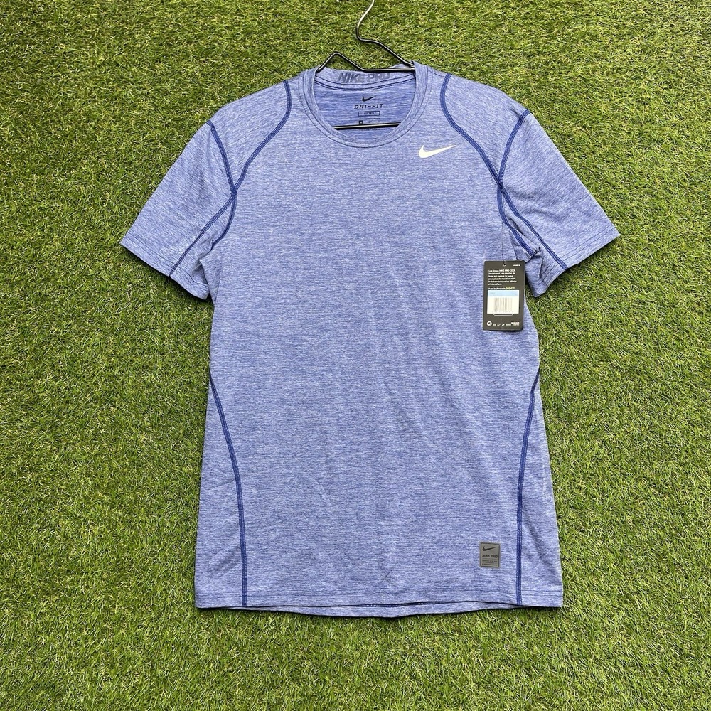 Nike Pro Combat Shirt Mens Medium Blue Fitted Dri-Fit Short Sleeve Sports NWT